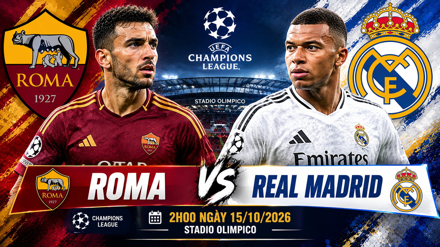 Soi kèo Roma vs Real Madrid, 2h ngày 15/10 Champions League 2026/27